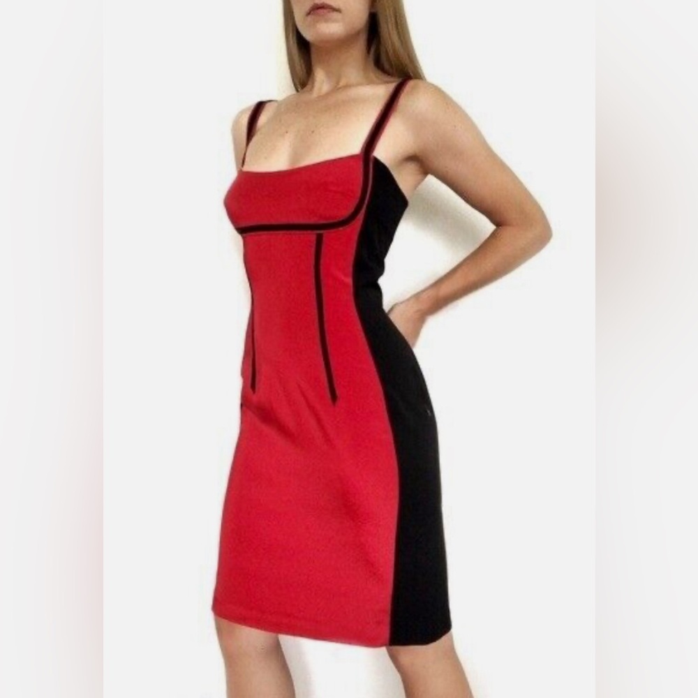 Jay Godfrey size 0 Silk Red Black Color Block Cocktail Party Dress